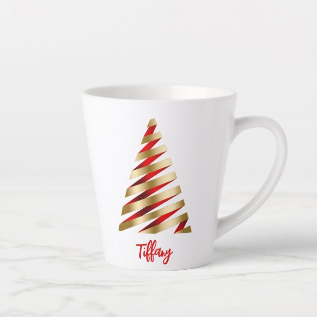 Tasse Latte Beau sapin de Noël rouge et or (Droite)