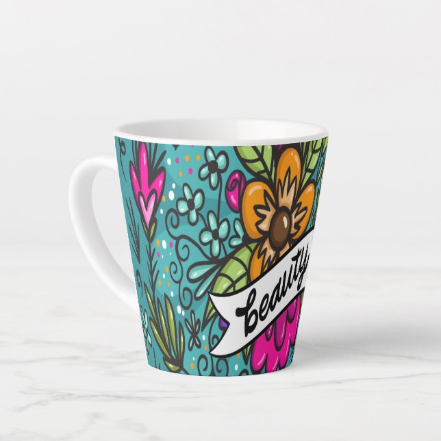 Tasse Latte Beauté de l'oreiller avec fleurs (Angle gauche)