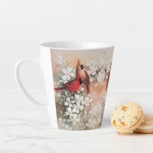 Tasse Latte Beaux oiseaux cardinaux et fleurs