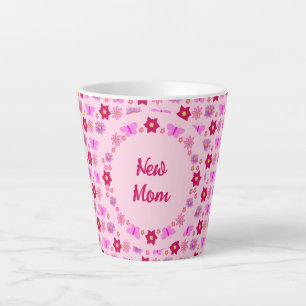 Tasse Latte Bébé rose Papillons et fleurs Personnalisé Maman