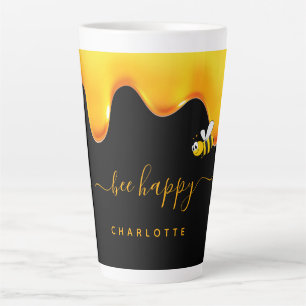 Tasse Latte Bee Happy noir mignon bourdons abeilles gouttant d