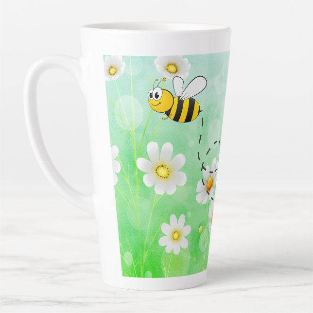 Tasse Latte Bee Kind Honey floral vert insecte dessin animé te (Gauche)