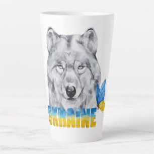 Tasse Latte Belle aquarelle loup et papillon d'Ukraine