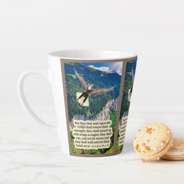 Tasse Latte Belle Écriture d'aigle Isaïe 40:31 (En situation)
