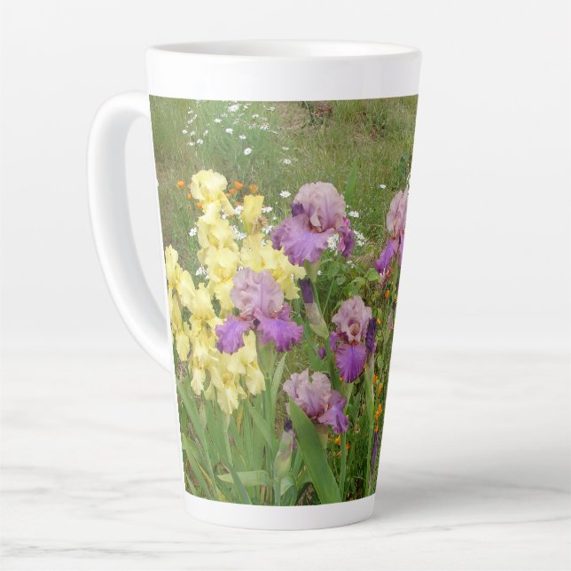 Tasse Latte Belle Fleur d'Iris violet Jardin Photo C (Angle gauche)