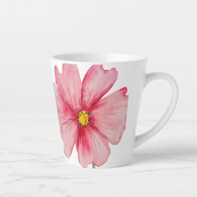 Tasse Latte Belle Fleur rose Fleur Peinte À La Main (Droite)