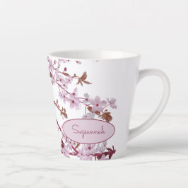 Tasse Latte Belle florale rose cerise fleurs sur mesure