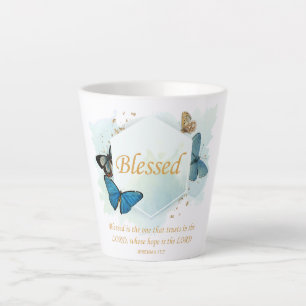 Tasse Latte Béni - Foi chrétienne des femmes Verse papillon pa