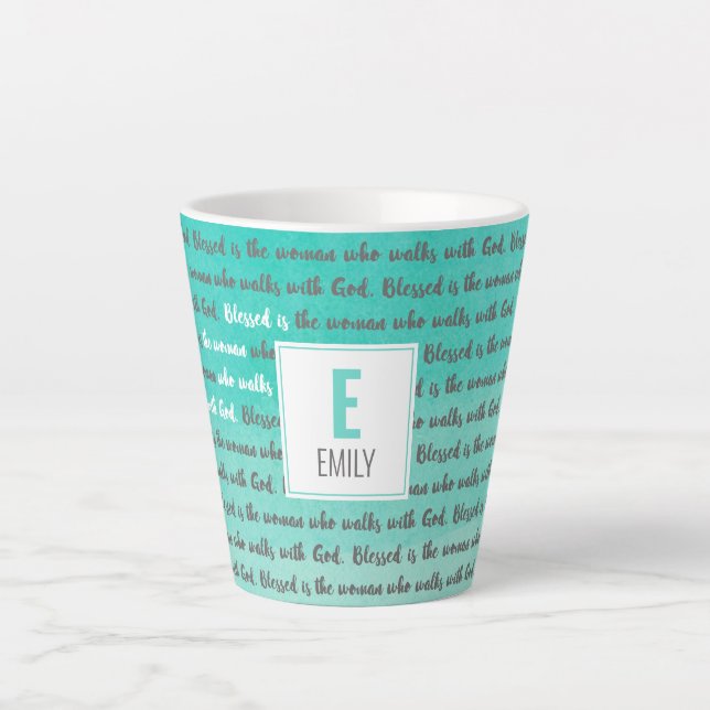Tasse Latte Béni soit la Femme qui marche avec Dieu (Devant)
