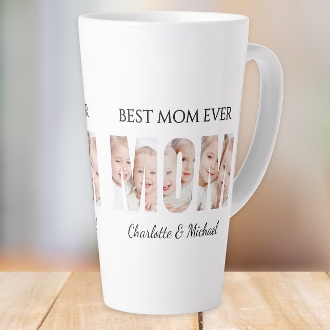 Tasse Latte Best Mom Ever 3 Photos Cutout Letters (Créateur téléchargé)