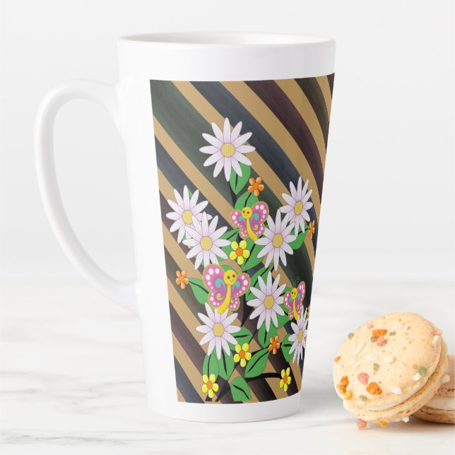 Tasse Latte Beurre floral en bande latte (En situation)