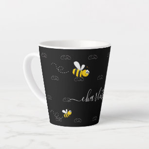 Tasse Latte Black happy bumble abeilles été fun humour monogra