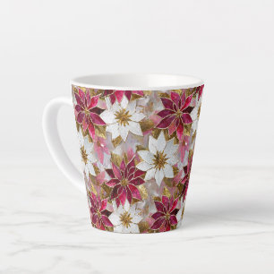 Tasse Latte Blanc Or Bourgogne rose Poinsettias de Noël