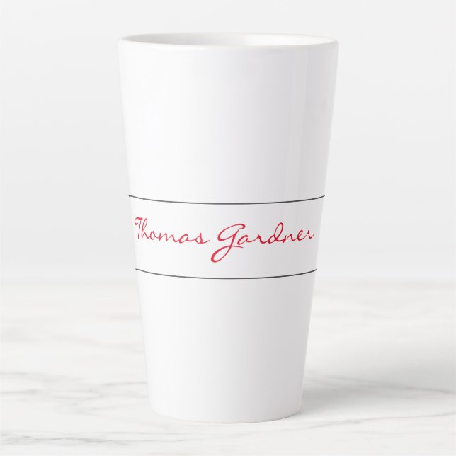 Tasse Latte Blanc Rouge tendance écriture manuscrite Plaine cr (Devant)
