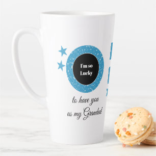 Tasse Latte Bleu blanc tellement chanceux Papy avec photo