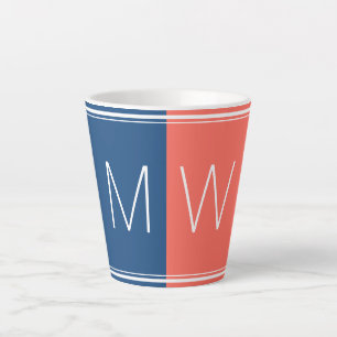 Tasse Latte Bleu et corail Moderne Motivation MONOGRAMME
