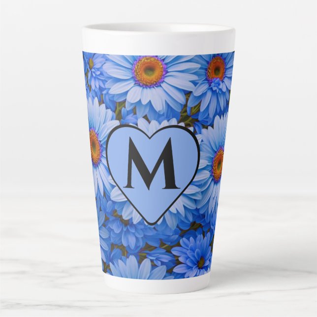 Tasse Latte Bleu floral bleu tournesol bleu marguerites motif (Devant)
