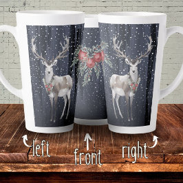 Tasse Latte Bleu foncé Snowy Reinder Baies de Noël