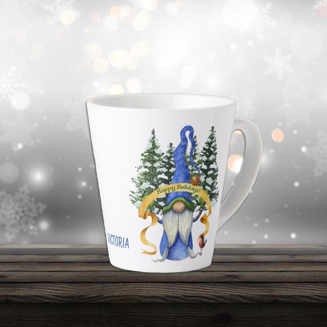 Tasse Latte Bleu Gnome voeux de vacances personnalisées (Créateur téléchargé)