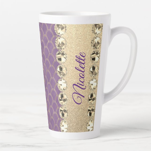 Tasse Latte Bling Diamant à huile violet et or (Droite)