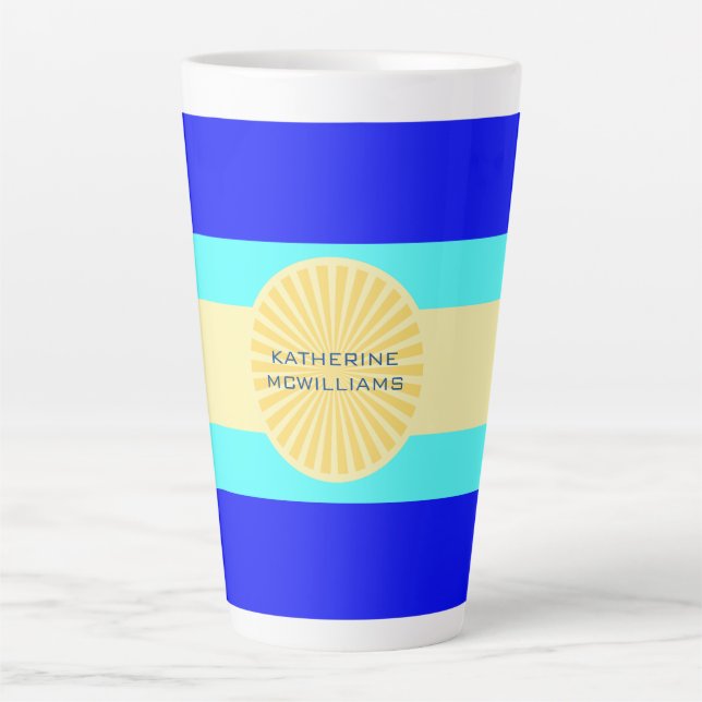 Tasse Latte Bliss de plage : Ocean Blues et Sunny Hues-Stripes (Devant)