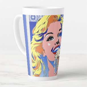 Tasse Latte Blonde Mangeant une Glace Style Pop Art Coloré des