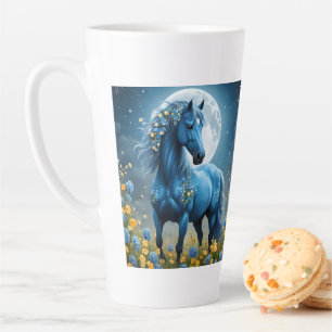 Tasse Latte Blue Fantasy Cheval Magique Fleurs de Lune,