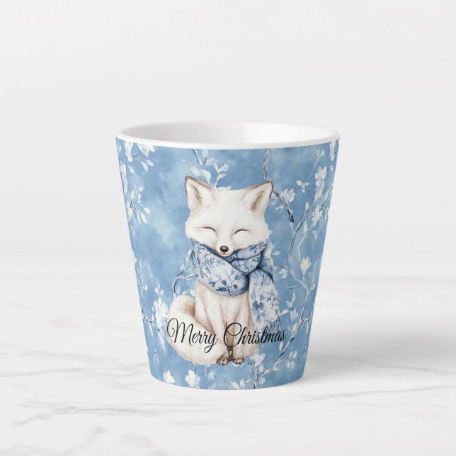 Tasse Latte Blue Floral Fox Christmas (Devant)