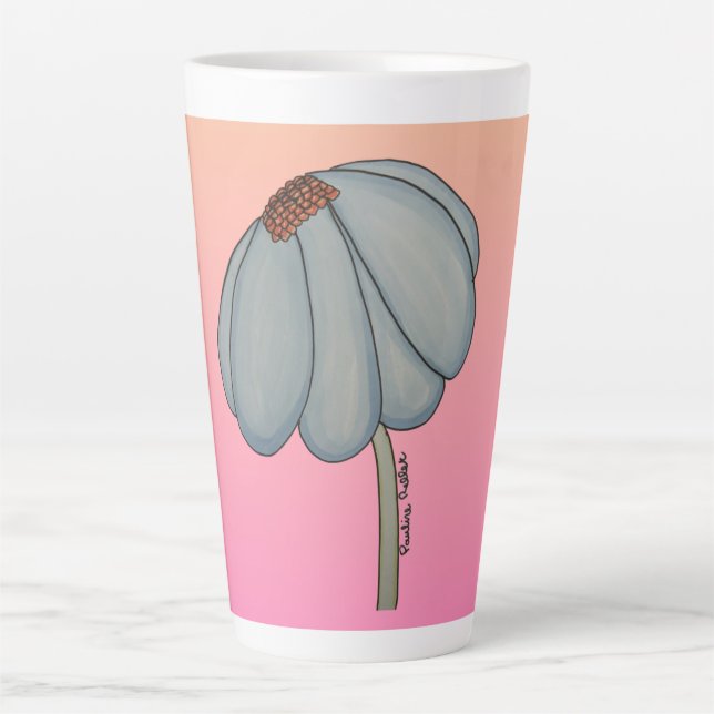 Tasse Latte Blue flower with pink background (Devant)
