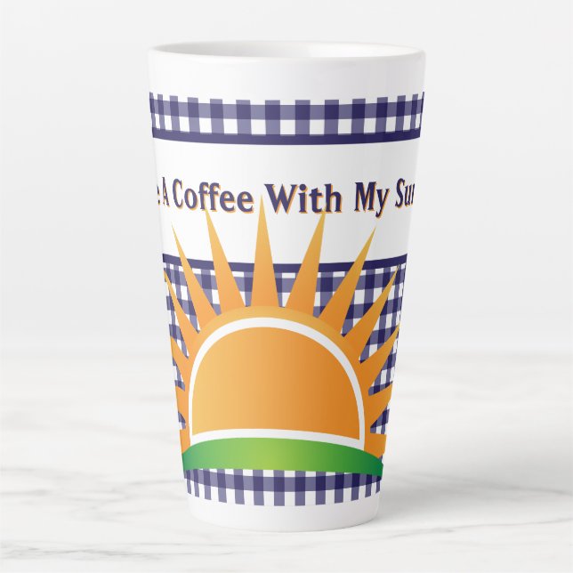 Tasse Latte Blue Gingham And Sunshine  (Devant)