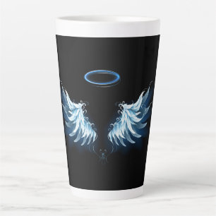 Tasse Latte Blue Glowing Angel Wings on black background
