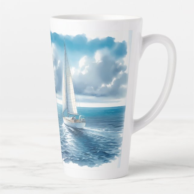 Tasse Latte Blue Horizon Solitary Sailboat (Droite)