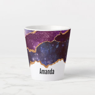 Tasse Latte Blue & Purple Space & Stars Agate moderne