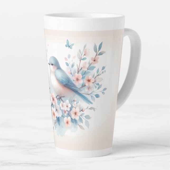 Tasse Latte Bluebird Blossom Watercolor Serenity (Angle droit)