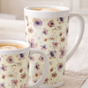 Tasse Latte Blush Bohème Aquarelle Fleur Sauvage