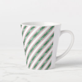 Tasse Latte Blush Pink Green Glitzy Glitter Stripes Christmas