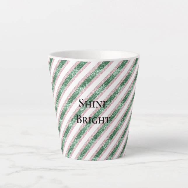 Tasse Latte Blush Pink Green Glitzy Glitter Stripes Christmas (Devant)