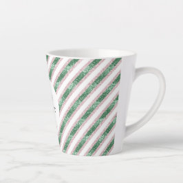 Tasse Latte Blush Pink Green Glitzy Stripes Christmas