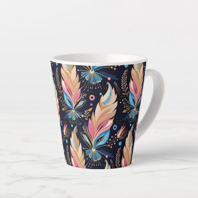 Tasse Latte Bohemian Hippie Chic Abstract Colorful Feather Art (Angle droit)