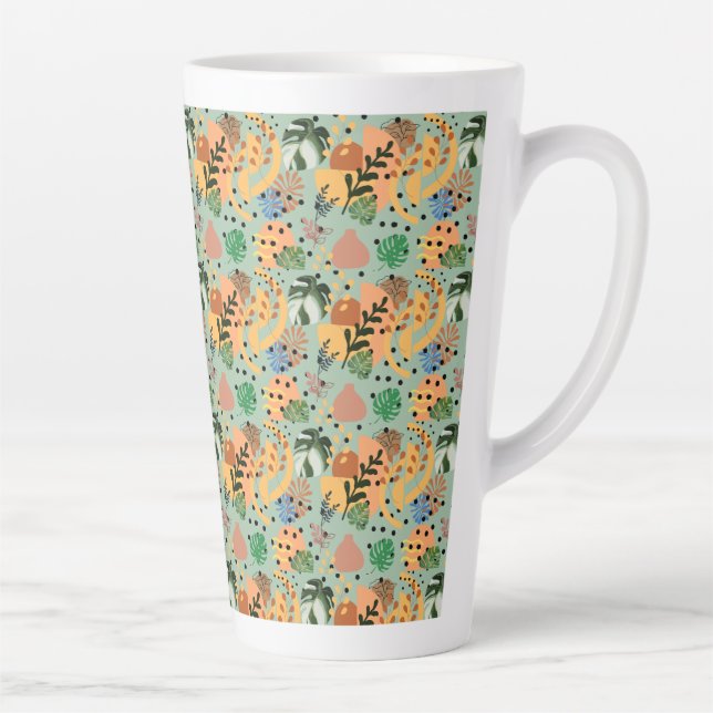 Tasse Latte boho abstract tropical pattern -minimal leaf desig (Droite)