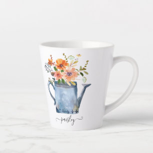 Tasse Latte Boho Rust Orange Aquarelle Fleurs Arrosage Can