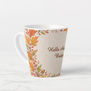 Tasse Latte bois rustique & hygge feuille bonjour automne
