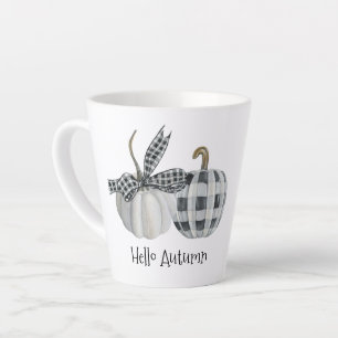Tasse Latte Bonjour Automne Buffalo Plaid Citrouille
