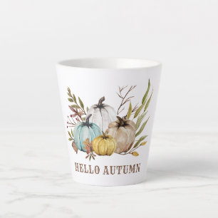 Tasse Latte Bonjour Citrouilles d'aquarelle d'automne