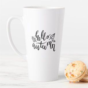 Tasse Latte Bonjour L'automne laisse des calligraphies noir et