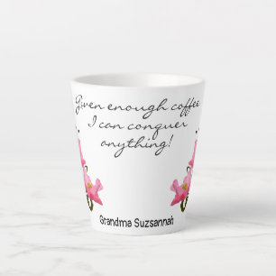 Tasse Latte Bordure côté Pretty Rose Pocket Texte personnalisé