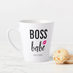 Tasse Latte Boss Babe Personnalisé   Bisou Rose   Lèvres Roses