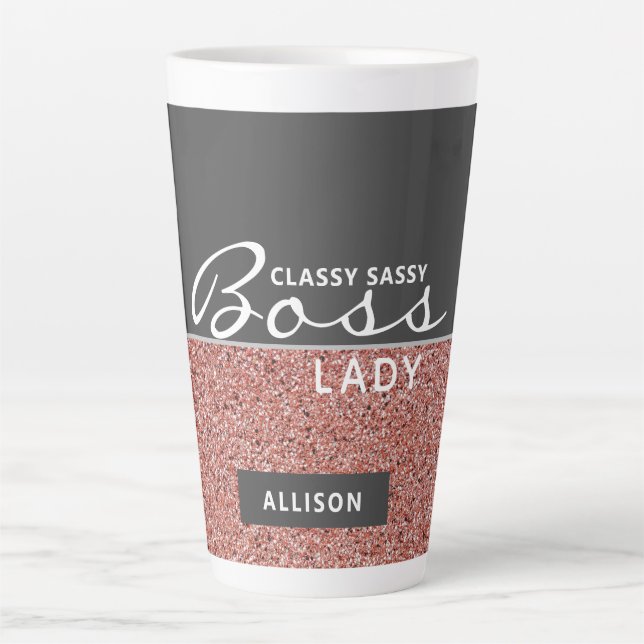 Tasse Latte Boss Lady Rose Gold Pink Parties scintillant perso (Devant)