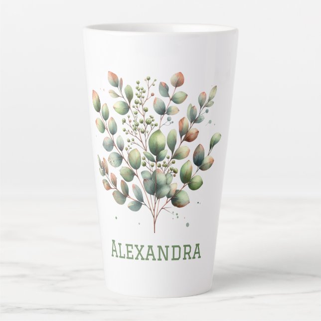 Tasse Latte Botanique vert clair Eucalyptus feuille personnel (Devant)