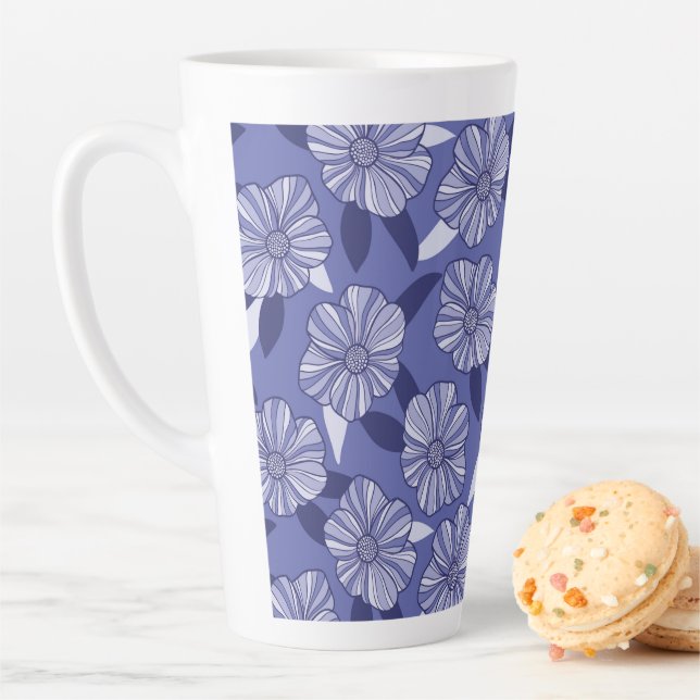 Tasse Latte Botanique Violet Floral Line Art (En situation)
